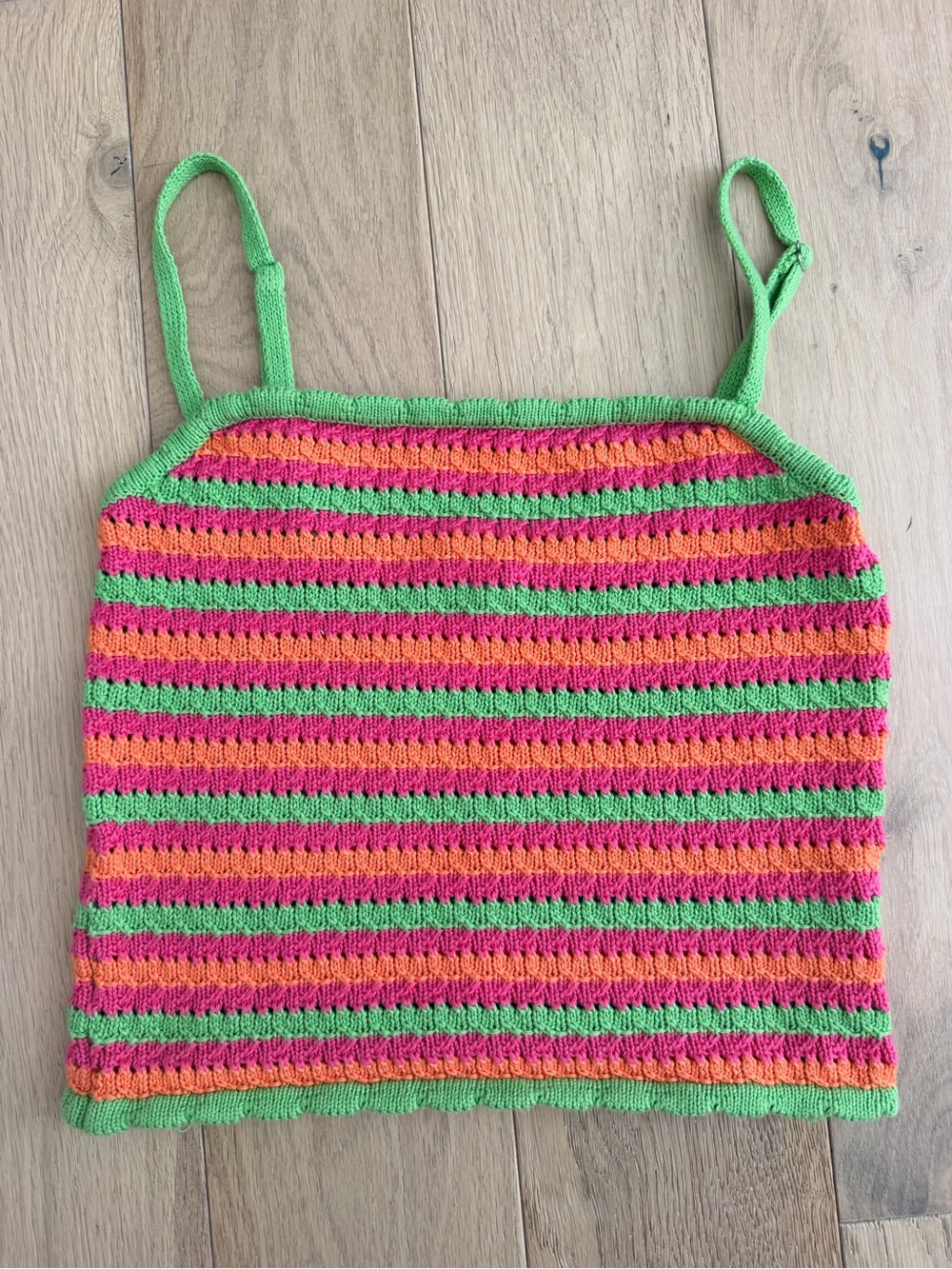 Pink Lily Neon Striped Knit Camisole - Green & Pink